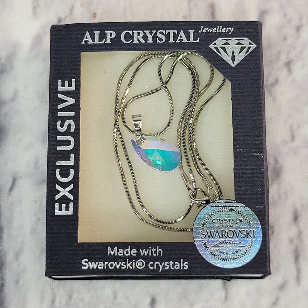 ALP Swarovski Crystal Jewelry Silver Tone Chain Necklac Faceted Crystal Pendant